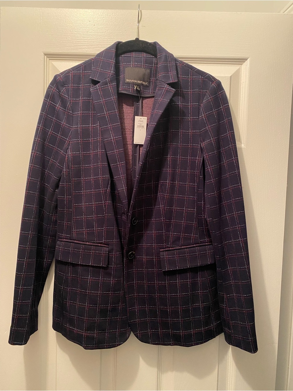 Banana Republic Navy Blazer with Red Windowpane